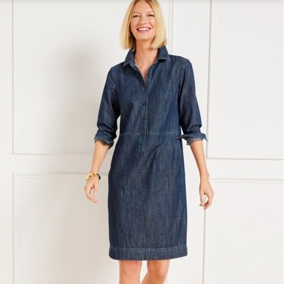 Talbots Dresses & Skirts - Talbots Denim‎ Popover Shirt Dress Womens 6 Blue Long Sleeve 100% Cotton Pockets